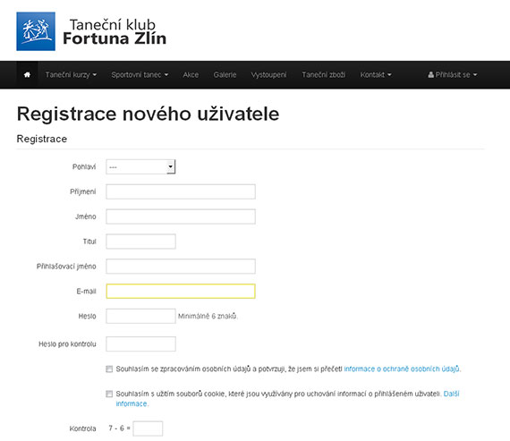 Registrace nového uživatele krok 3